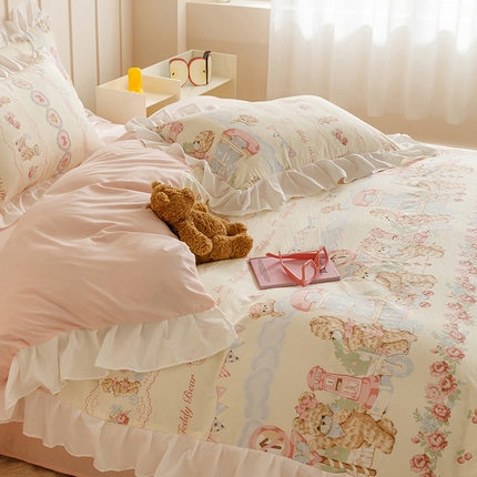罗亿家纺 2025新款洛丽塔云朵棉花边四件套场景二（提供买家秀） 熊熊小屋
