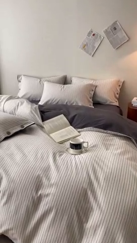 91家纺网 家纺一手货源 找家纺 （总）简宜家居（朝初家纺） 2025新款11月色织小提花简约条纹水洗棉纽扣四件套