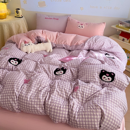 罗亿家纺 2025新款格子卡通云朵棉毛巾绣四件套场景一（提供买家秀） 甜酷小库洛