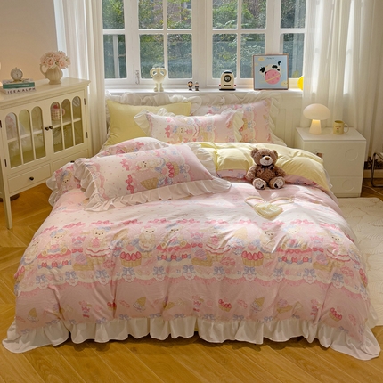 91家纺网 家纺一手货源 找家纺 （总）罗亿家纺 2025新款洛丽塔云朵棉花边四件套场景一（提供买家秀）