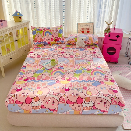 91家纺网 家纺一手货源 找家纺 宏源家纺 2024新款A类高克重超柔水洗云朵棉单床笠 卡哇伊星