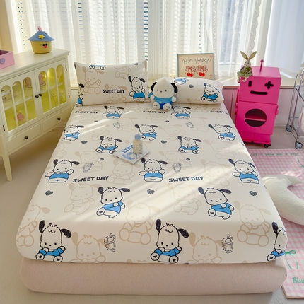 91家纺网 家纺一手货源 找家纺 宏源家纺 2024新款A类高克重超柔水洗云朵棉单床笠 小椰团团