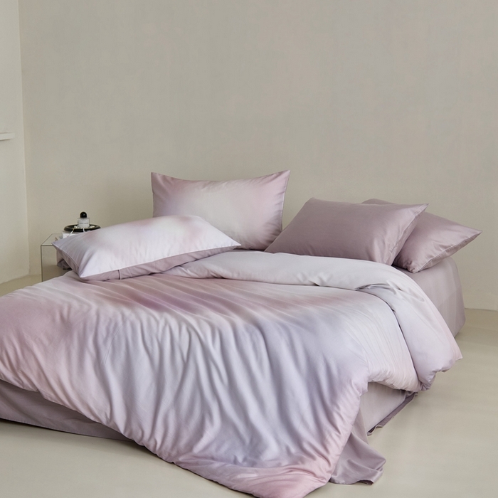 91家纺网 家纺一手货源 找家纺 赫帛 2024新款60s数码印花天丝棉磨毛四件套-极光 极光-粉紫色