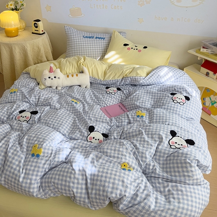 罗亿家纺 2025新款格子卡通云朵棉毛巾绣四件套场景一（提供买家秀） 小狗冲浪鸭