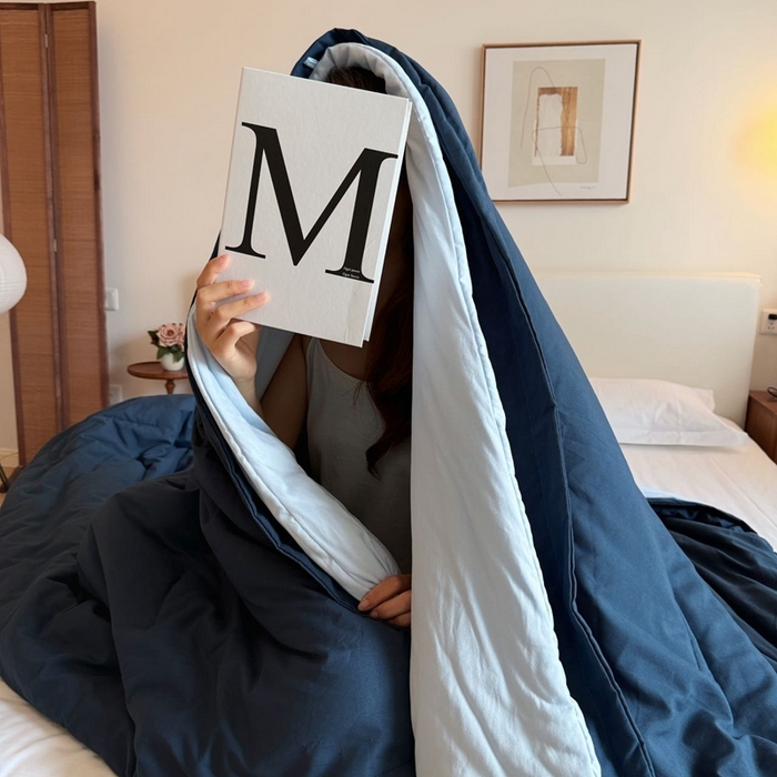 91家纺网 家纺一手货源 找家纺 兜米家居 2025新款深睡亚朵星球同款双层控温被被芯pro被春夏子母被芯 远山蓝