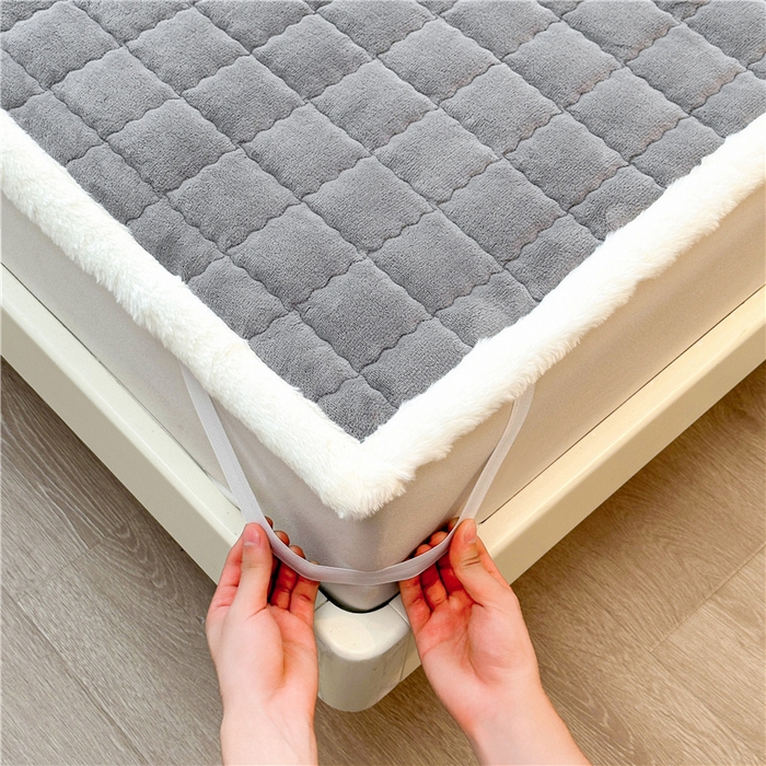 91家纺网 家纺一手货源 找家纺 喜居 2024新款印花牛奶绒床垫薄床垫床褥子床护垫 暖绒灰