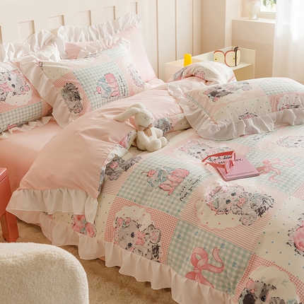 罗亿家纺 2025新款洛丽塔云朵棉花边四件套场景二（提供买家秀） 星愿小猫
