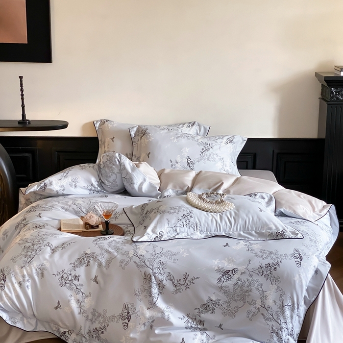 91家纺网 家纺一手货源 找家纺 赫帛 2024新款60s数码印花天丝棉磨毛四件套-栖息 栖息-蓝色