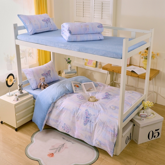 91家纺网 家纺一手货源 找家纺 金鑫汇家纺 2024新款棉加豆豆绒学生三件套 棉加豆豆绒-梦蝶