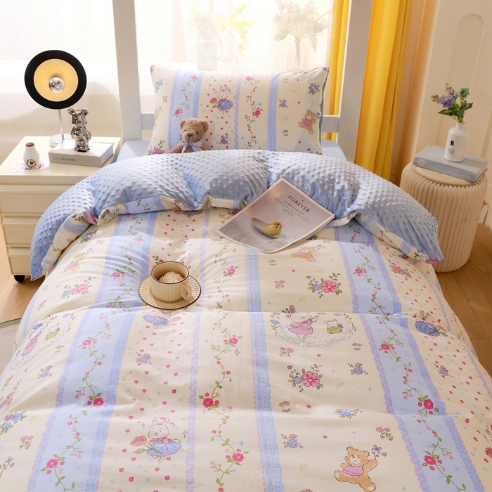 91家纺网 家纺一手货源 找家纺 金鑫汇家纺 2024新款棉加豆豆绒学生三件套 棉加豆豆绒-快乐萌兔