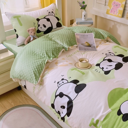 金鑫汇家纺 2024新款棉加豆豆绒学生三件套 棉加豆豆绒-可爱熊猫