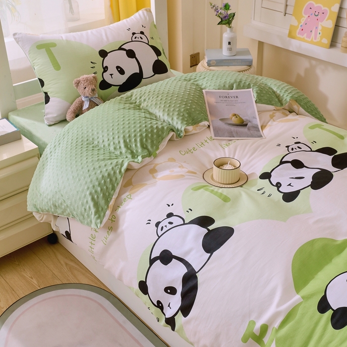 91家纺网 家纺一手货源 找家纺 金鑫汇家纺 2024新款棉加豆豆绒学生三件套 棉加豆豆绒-可爱熊猫