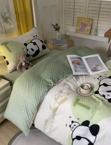 91家纺网 家纺一手货源 找家纺 金鑫汇家纺 2024新款棉加豆豆绒学生三件套 棉加豆豆绒-可爱熊猫