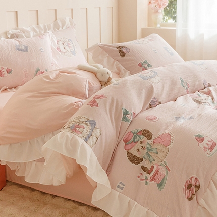 罗亿家纺 2025新款洛丽塔云朵棉花边四件套场景二（提供买家秀） 小狗故事