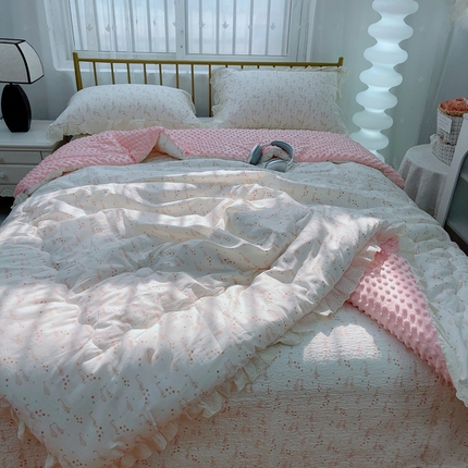 91家纺网 家纺一手货源 找家纺 （总）2025韩版纯棉豆豆被床盖四件套春秋被加厚冬被同款纯棉被套砂洗棉花床盖三件套四季通用