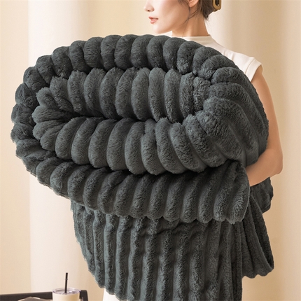 梵心家纺 跨境兔毛绒抽条毛毯高克重法兰绒毛毯跨境外贸直播 星辰灰