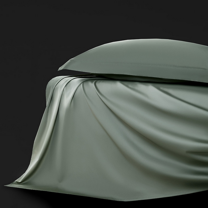 91家纺网 家纺一手货源 找家纺 轩和家居 2024新款70S长绒棉单床单 迷雾绿