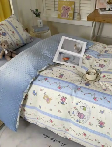 91家纺网 家纺一手货源 找家纺 金鑫汇家纺 2024新款棉加豆豆绒学生三件套 棉加豆豆绒-快乐萌兔