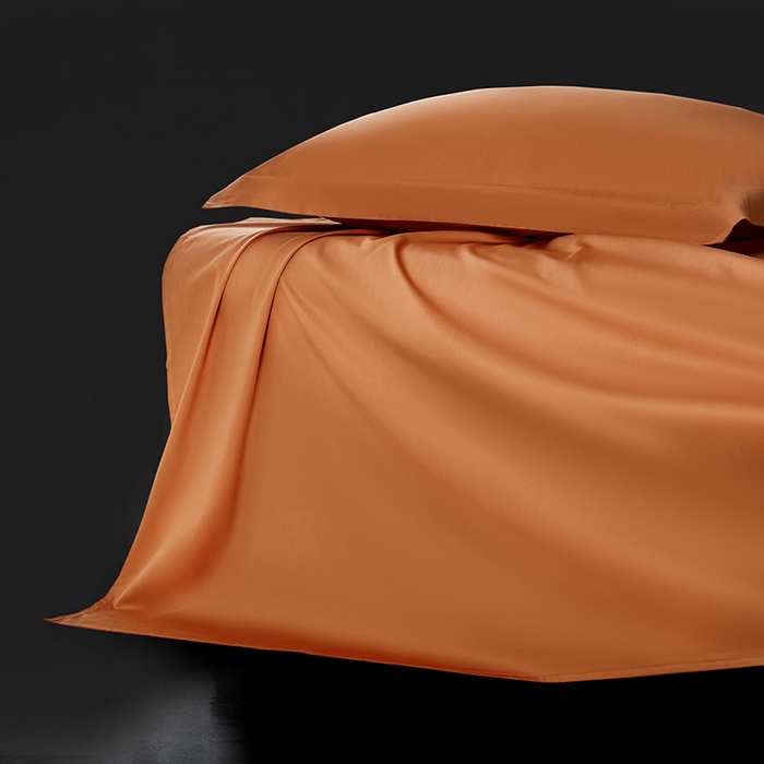 91家纺网 家纺一手货源 找家纺 轩和家居 2024新款70S长绒棉单床单 焦糖橙