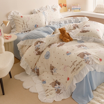 罗亿家纺 2025新款洛丽塔云朵棉花边四件套场景二（提供买家秀） 奶油猫猫