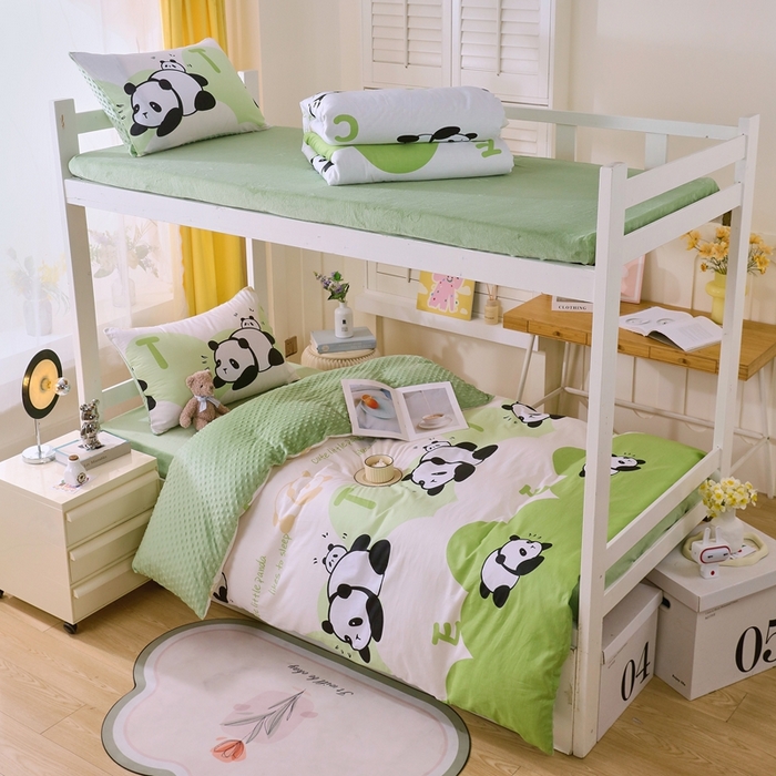 91家纺网 家纺一手货源 找家纺 金鑫汇家纺 2024新款棉加豆豆绒学生三件套 棉加豆豆绒-可爱熊猫