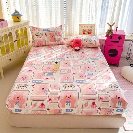 91家纺网 家纺一手货源 找家纺 宏源家纺 2024新款A类高克重超柔水洗云朵棉单床笠 小甜露比