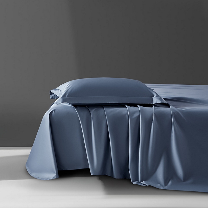 91家纺网 家纺一手货源 找家纺 轩和家居 2024新款70S长绒棉单床单 珐琅蓝