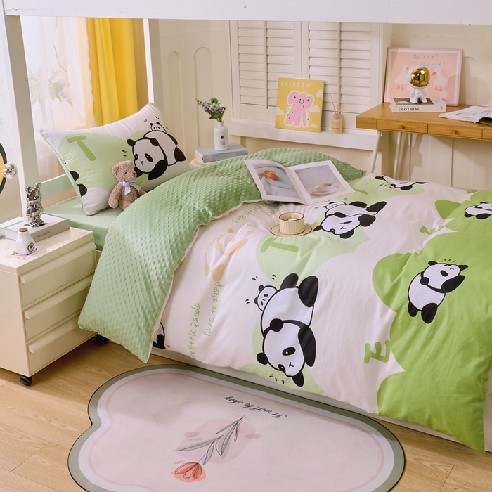 91家纺网 家纺一手货源 找家纺 金鑫汇家纺 2024新款棉加豆豆绒学生三件套 棉加豆豆绒-可爱熊猫