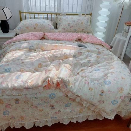 91家纺网 家纺一手货源 找家纺 （总）2025韩版纯棉豆豆被床盖四件套春秋被加厚冬被同款纯棉被套砂洗棉花床盖三件套四季通用