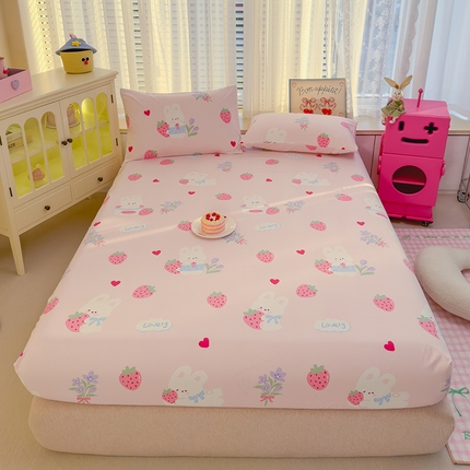 91家纺网 家纺一手货源 找家纺 宏源家纺 2024新款A类高克重超柔水洗云朵棉单床笠 月兔星岛