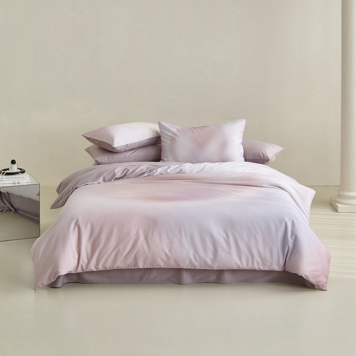 91家纺网 家纺一手货源 找家纺 赫帛 2024新款60s数码印花天丝棉磨毛四件套-极光 极光-粉紫色