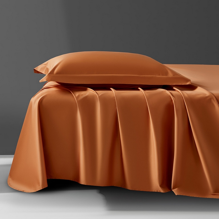 91家纺网 家纺一手货源 找家纺 轩和家居 2024新款70S长绒棉单床单 焦糖橙