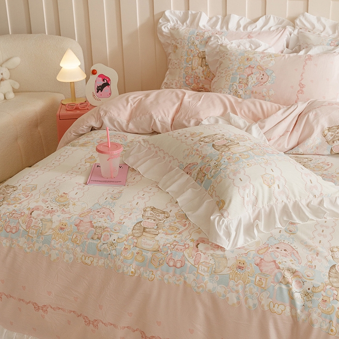 91家纺网 家纺一手货源 找家纺 罗亿家纺 2025新款洛丽塔云朵棉花边四件套场景二（提供买家秀） 萝莉小兔