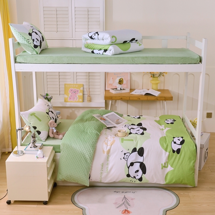 91家纺网 家纺一手货源 找家纺 金鑫汇家纺 2024新款棉加豆豆绒学生三件套 棉加豆豆绒-可爱熊猫