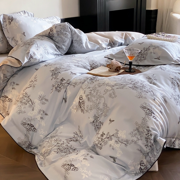 91家纺网 家纺一手货源 找家纺 赫帛 2024新款60s数码印花天丝棉磨毛四件套-栖息 栖息-蓝色