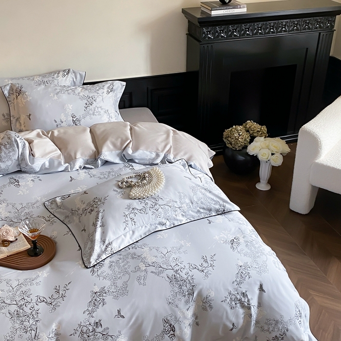 91家纺网 家纺一手货源 找家纺 赫帛 2024新款60s数码印花天丝棉磨毛四件套-栖息 栖息-蓝色