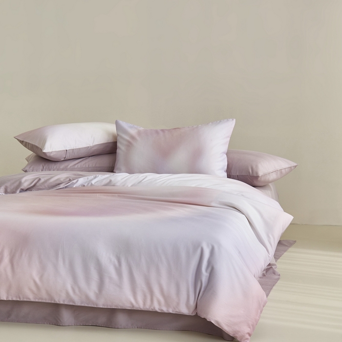 91家纺网 家纺一手货源 找家纺 赫帛 2024新款60s数码印花天丝棉磨毛四件套-极光 极光-粉紫色