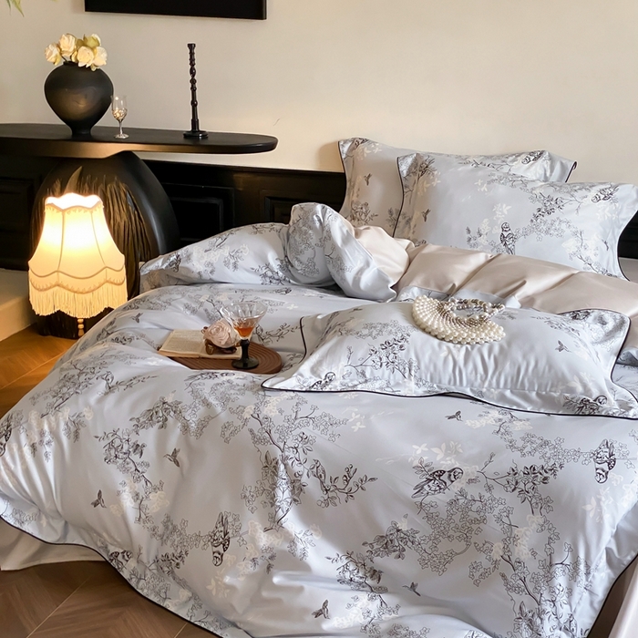 91家纺网 家纺一手货源 找家纺 赫帛 2024新款60s数码印花天丝棉磨毛四件套-栖息 栖息-蓝色