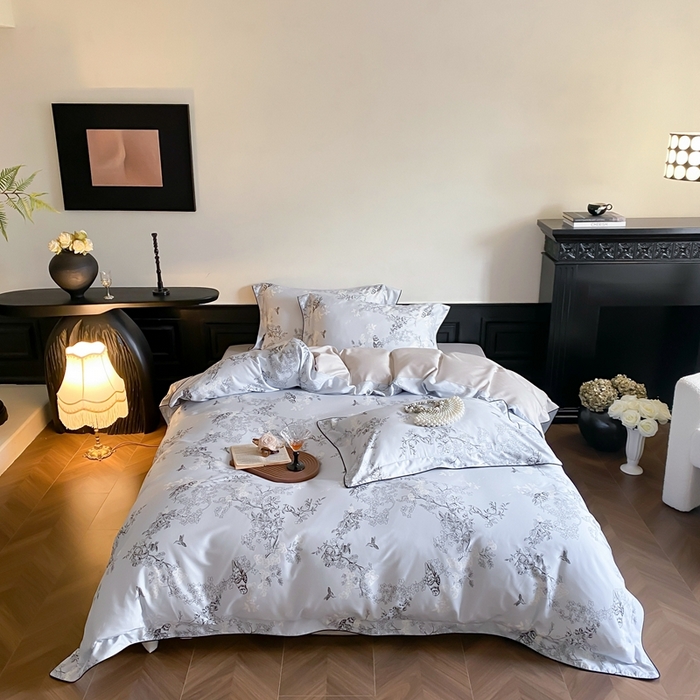 91家纺网 家纺一手货源 找家纺 赫帛 2024新款60s数码印花天丝棉磨毛四件套-栖息 栖息-蓝色