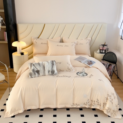 91家纺网 家纺一手货源 找家纺 梧桐家居 2024新款140克锦棉四件套-花语 花语-白桃