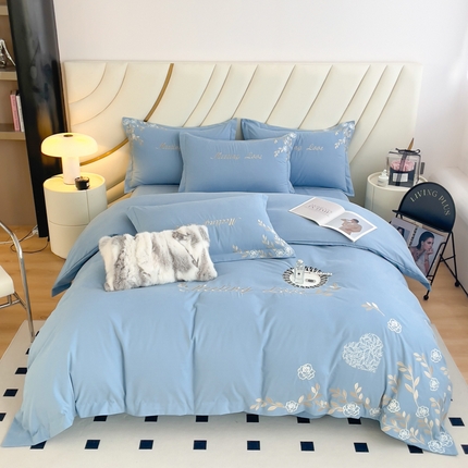 梧桐家居 2024新款140克锦棉四件套-花语 花语-天空蓝