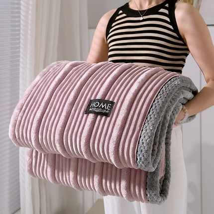 91家纺网 家纺一手货源 找家纺 （总）美洲琳 2025新款牛奶绒子母条纹提花毛毯