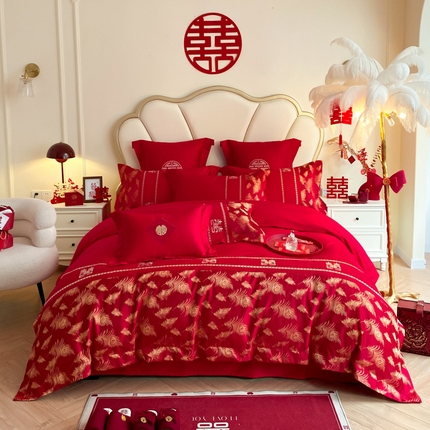 91家纺网 家纺一手货源 找家纺 （总）博纳家纺 2024新款婚庆款亲肤棉浮雕绣花系列四件套