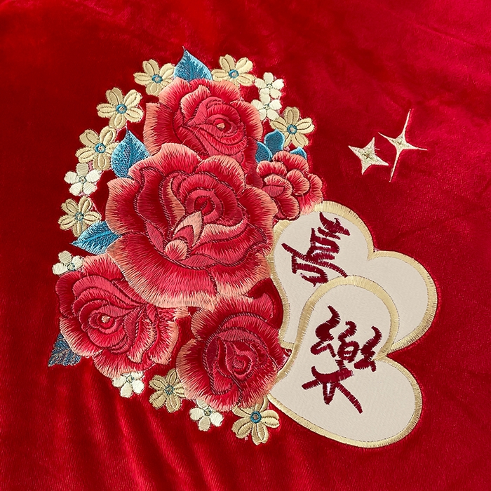 91家纺网 家纺一手货源 找家纺 用心 2025年新款牛奶绒宝宝绒花边贴布婚庆四件套多件套 喜樂