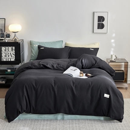 简家居 2024新款华夫格新颜色混搭系列四件套 夜阑黑薄荷绿（枕套夜阑黑+薄荷绿）