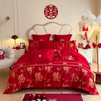 91家纺网 家纺一手货源 找家纺 （总）博纳家纺 2024新款婚庆款亲肤棉浮雕绣花系列四件套