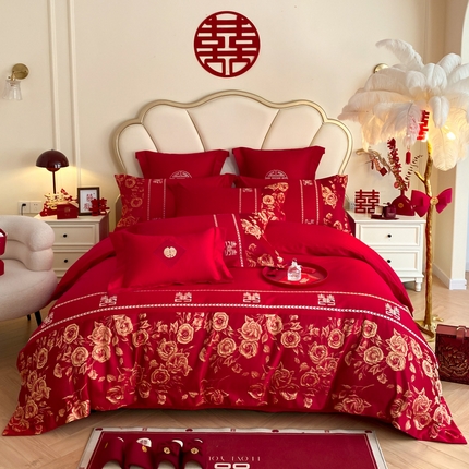 91家纺网 家纺一手货源 找家纺 （总）博纳家纺 2024新款婚庆款亲肤棉浮雕绣花系列四件套