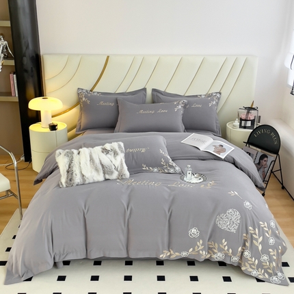 梧桐家居 2024新款140克锦棉四件套-花语 花语-深灰