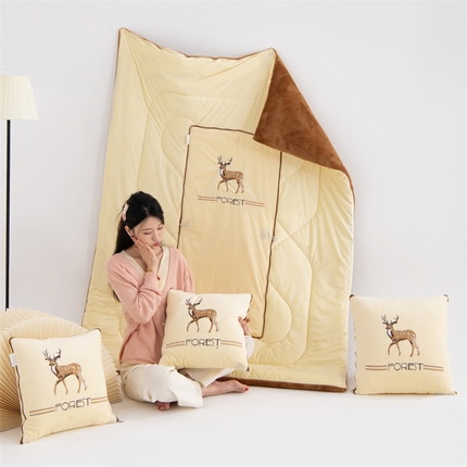 翰轩家居 2024新款婴儿绒多功能抱枕被-一鹿有你 一鹿有你-柠檬黄