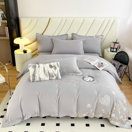 91家纺网 家纺一手货源 找家纺 梧桐家居 2024新款140克锦棉四件套-花语 花语-银灰